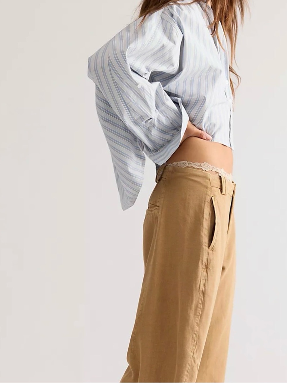 Free people mid rise cotton front pleated wide leg butter yellow chino pants 8